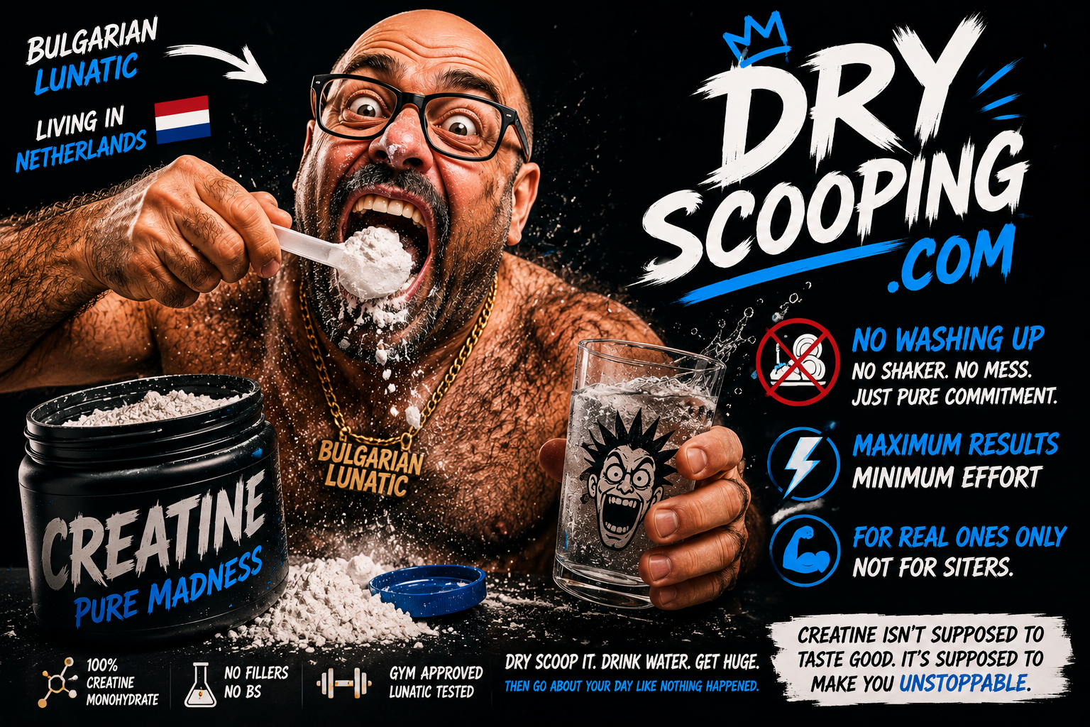 Bulgarian Lunatic dry scooping creatine